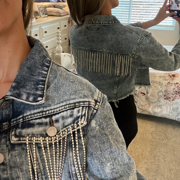 Blue Jean jacket faux diamond fringe detailing size M - Picture 4 of 14
